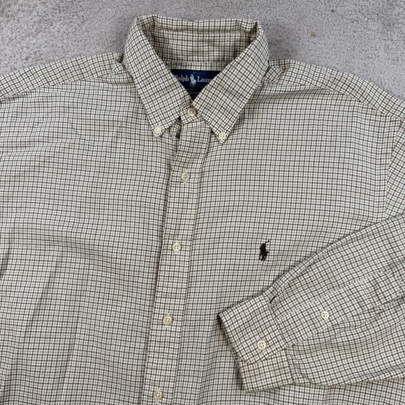 Polo Ralph Lauren Other - Polo Ralph Lauren Shirt Men XL 16.5 Beige Check Long Sleeve Button Pony Yarmouth